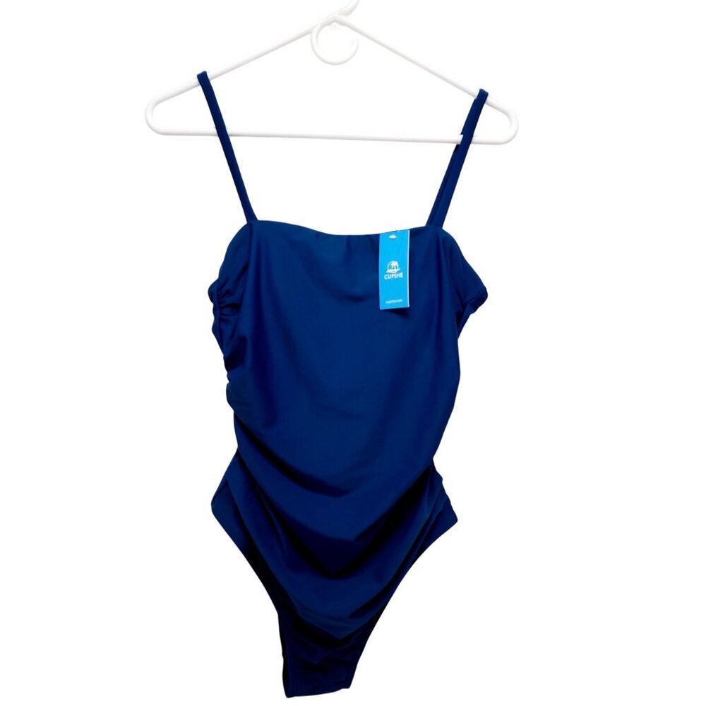 Womens Blue One-Piece Swimsuit With Adjustable Straps & Ruched Details Size S